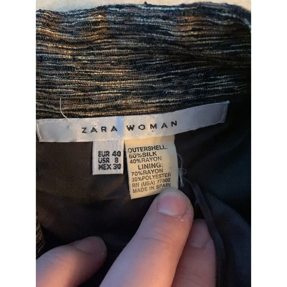 Zara woman size 8 medium silk blazer brown gold jacket business work career - Image 4