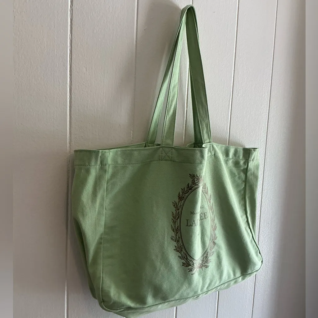 Laduree Green Gusseted Tote Bag Made In France Shopping Bag Canvas Cotton Paris - Image 3