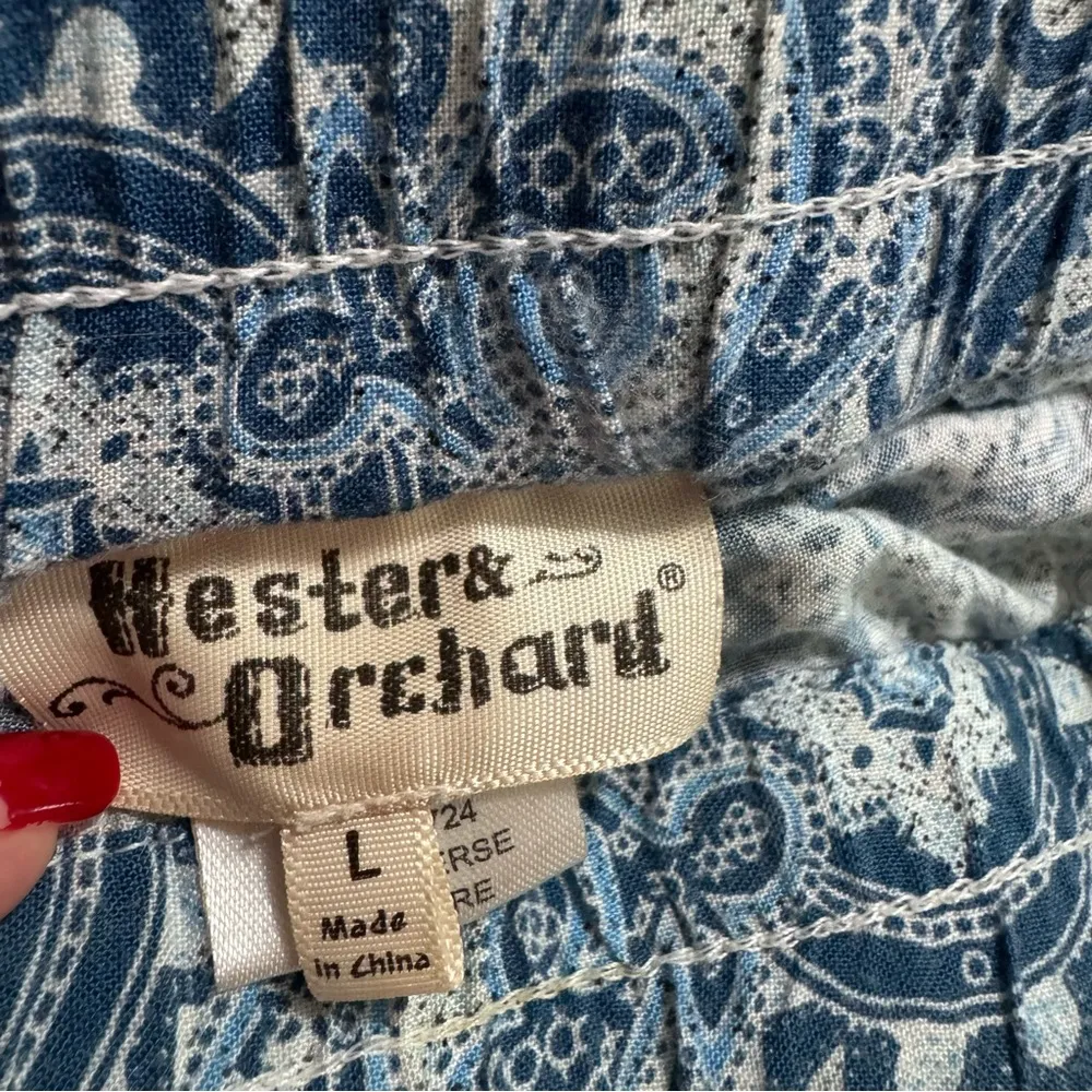 Hester & Orchard Boho Wide Leg Beachy Blue Pants Large Flowy Drawstring - Image 4