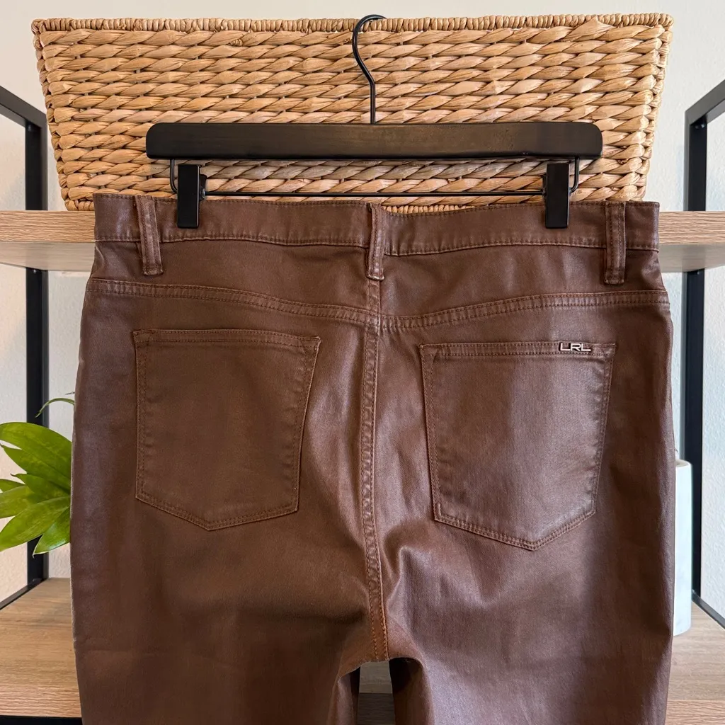 Lauren Ralph Lauren Mid-Rise Saddle Brown Waxed Skinny Jeans, 14 - Image 5