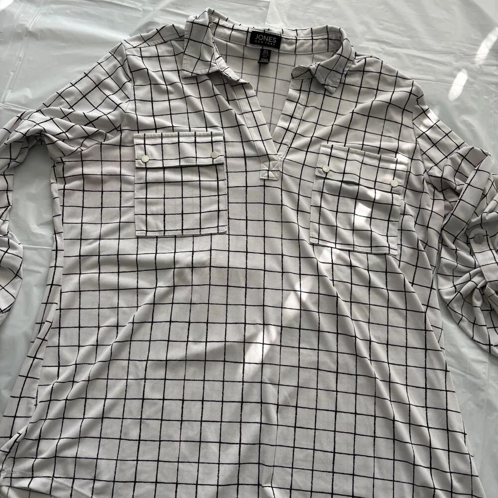 Jones New York Blouse Long Sleeve w/Button Up Strap Size Large Black/Whi… - Image 9