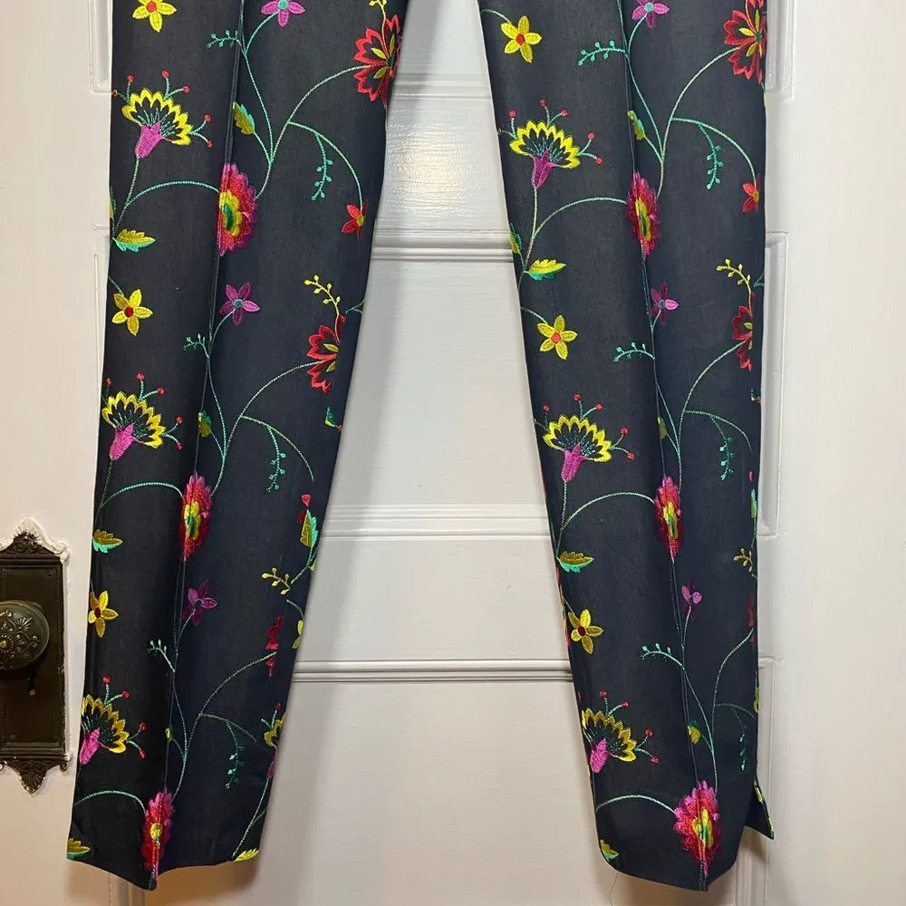 ST JOHN Emma Floral Embroidered Tapered Leg Pants Multicolor Sz 12 Large - Image 9