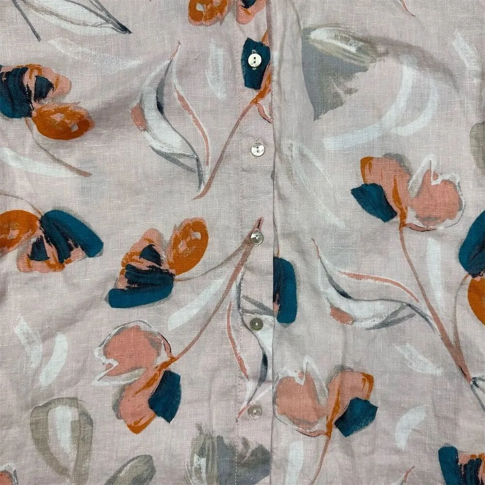 Rachel Zoe Women's M Pink Floral Button-Up Shirt Dress Spring Summer Linen - Image 2