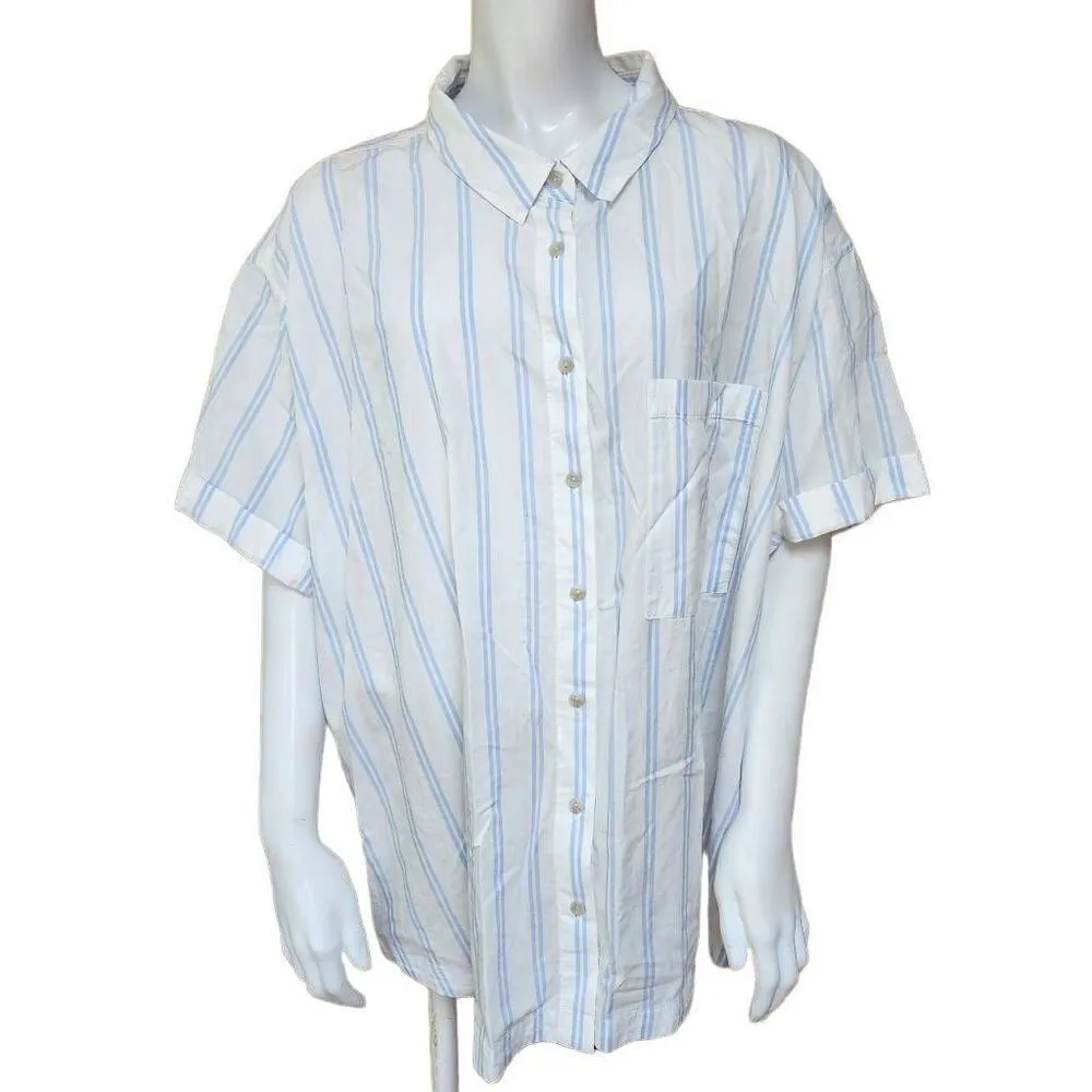 NWT Ava & Viv White & Blue Striped No-Gap Button Front Short Sleeve Top (2X) - Image 4