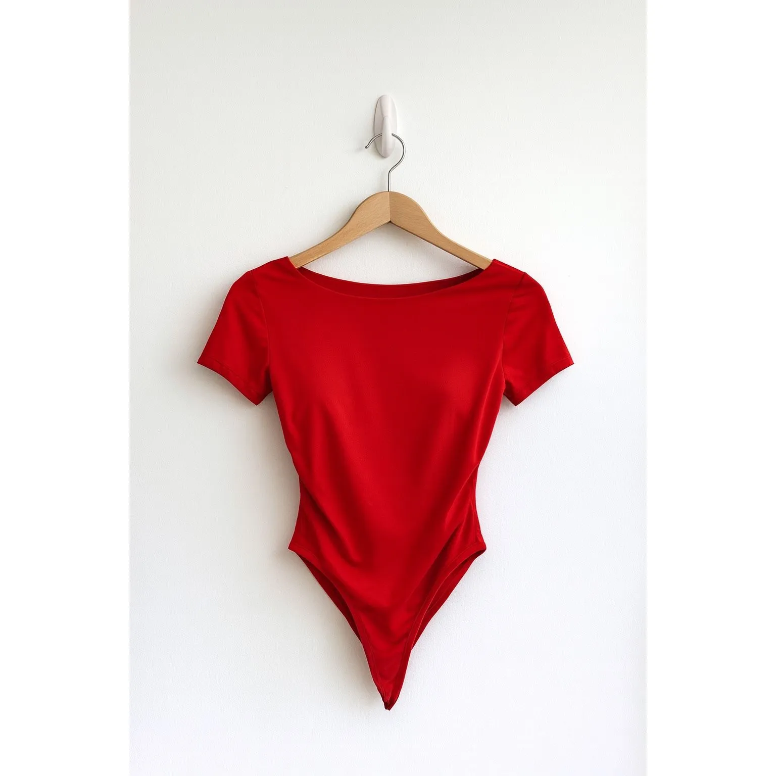 Qinsen Red Square Neck Short Sleeve Bodysuit Size M - Image 4