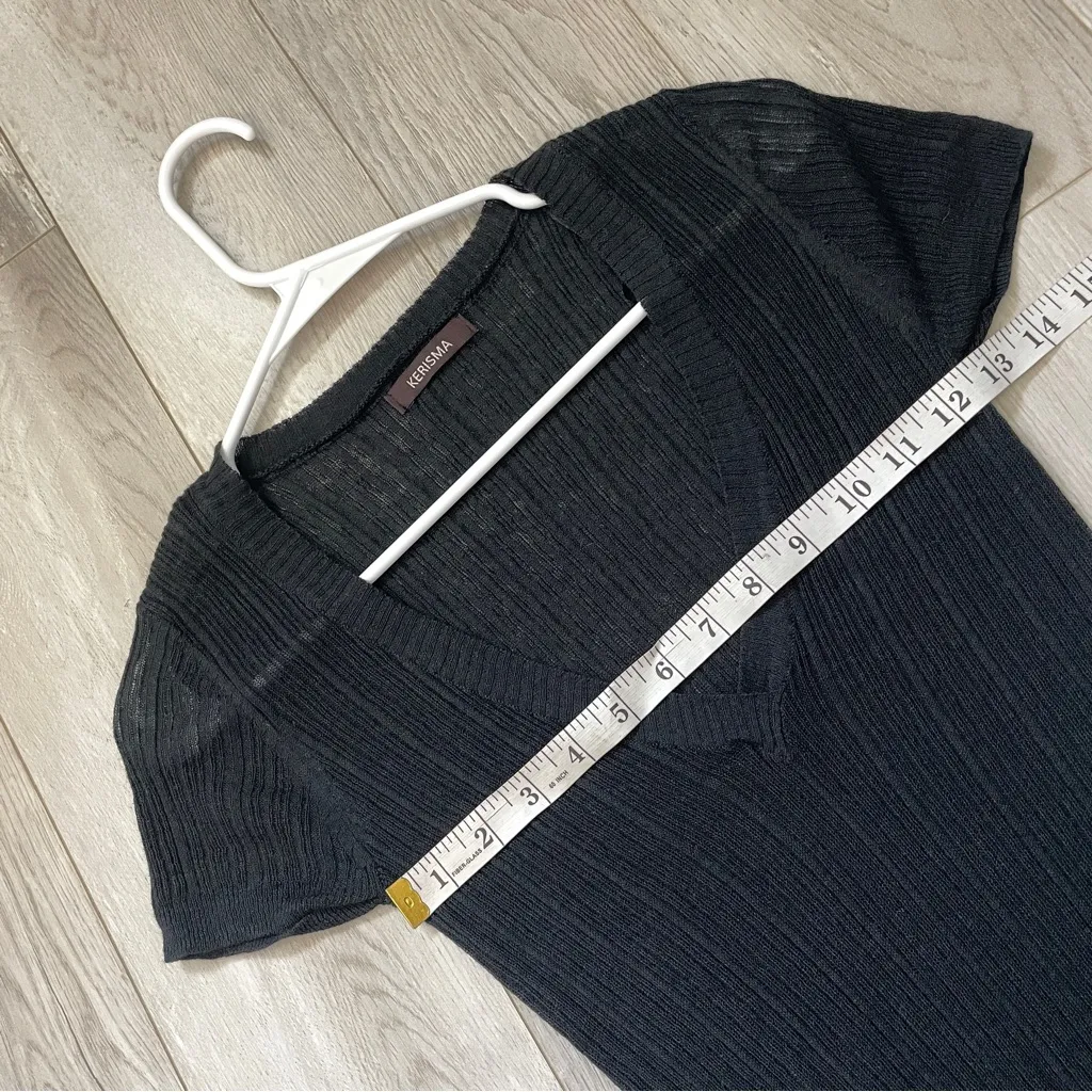 Kerisma Vneck Top cotton ramie knit womens Black (medium) y2k long minimalist - Image 3