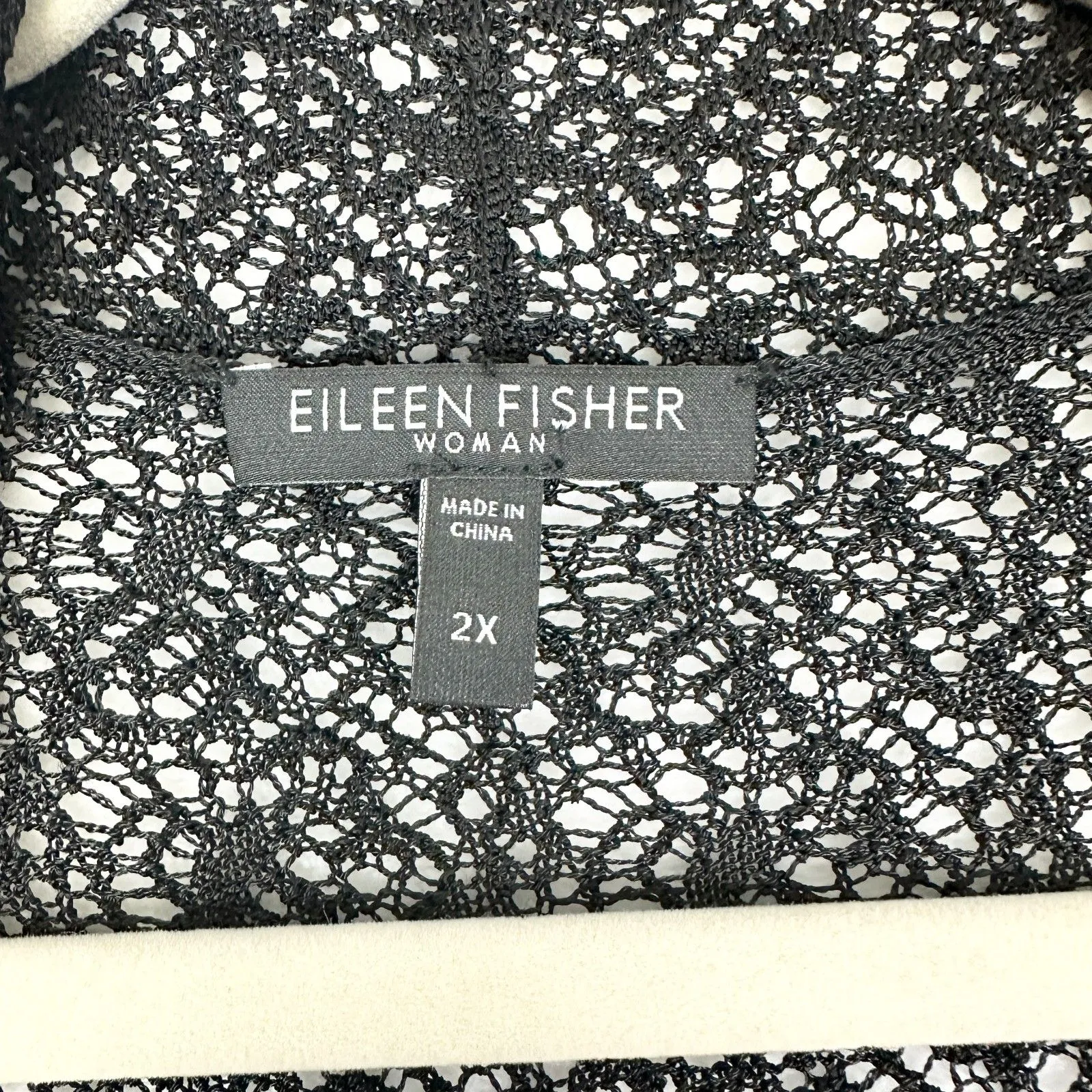 Eileen Fisher Lace Duster Cardigan Size 2X Black Open Knit Minimalist Classic - Image 4
