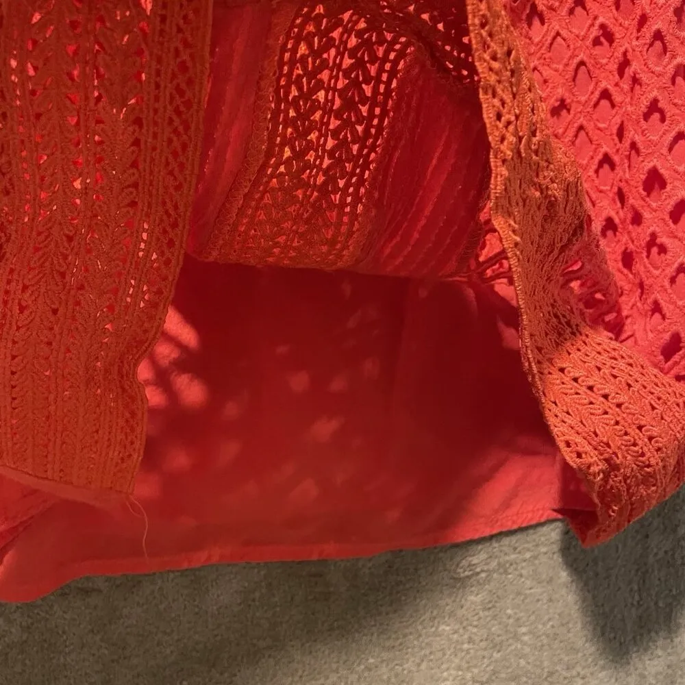 Skies are Blue Shirt Womens Small Crochet Sleeveless Peplum Hem Red/Orange - Image 4