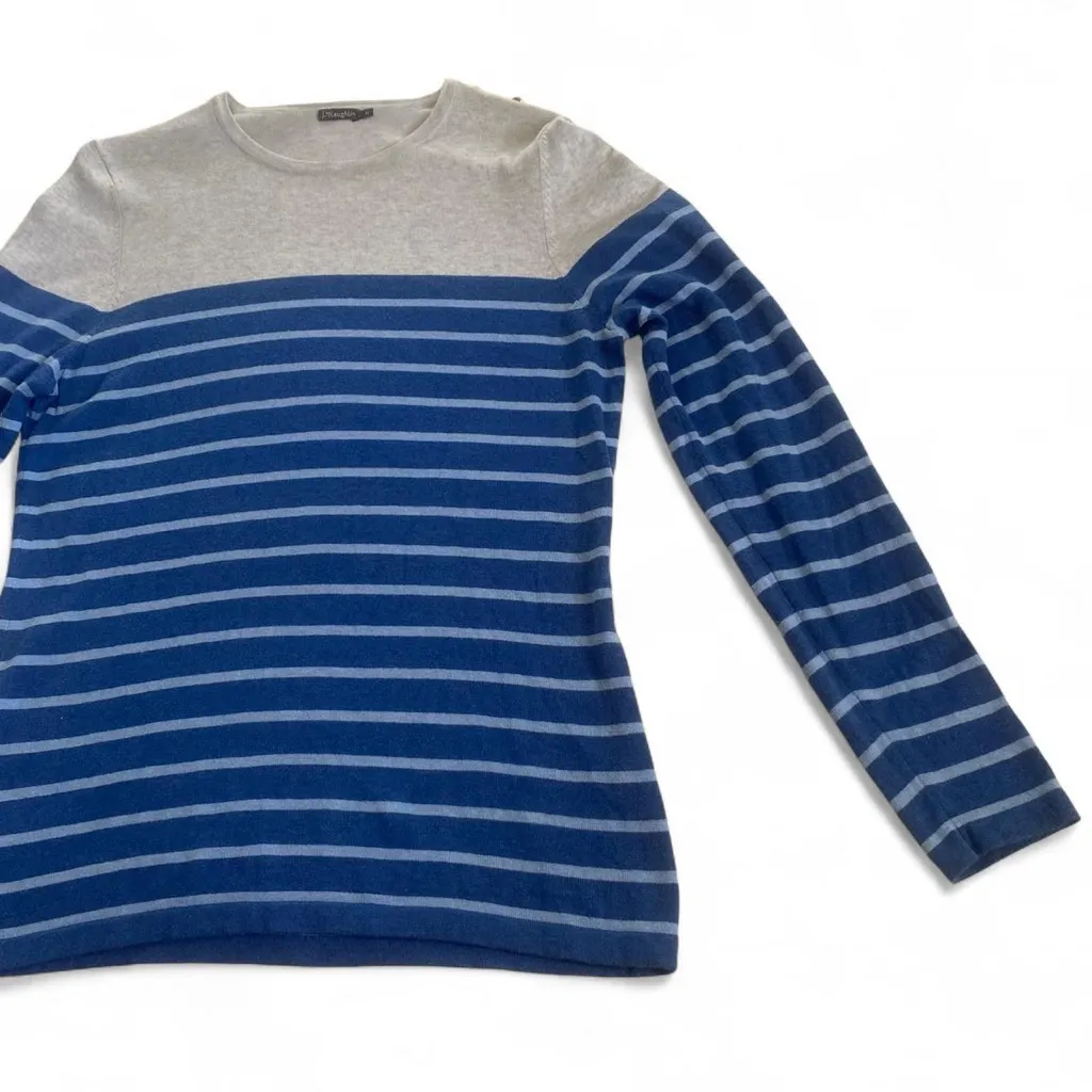 J. McLaughlin Blue Gray Stripe Colorblock Knit Top Sweater Medium - Image 5