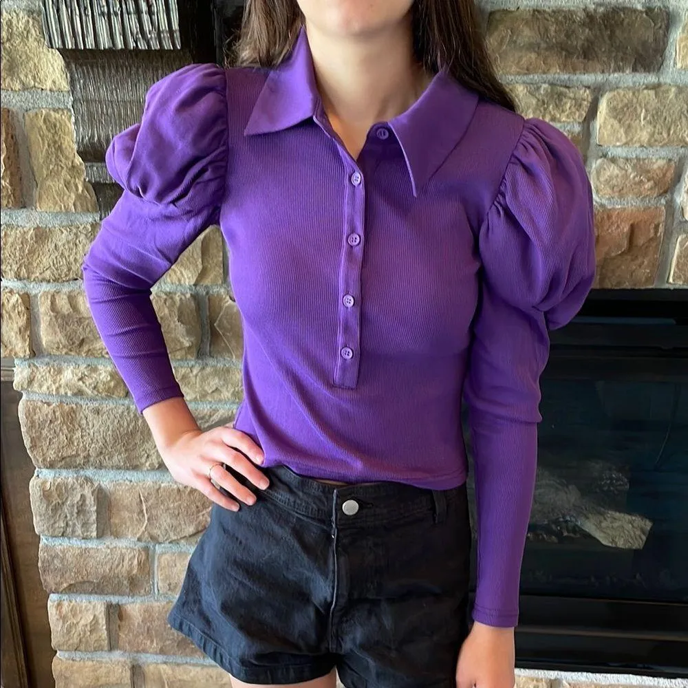 Area Stars Ford Long Sleeve Crop Polo Purple - Image 2