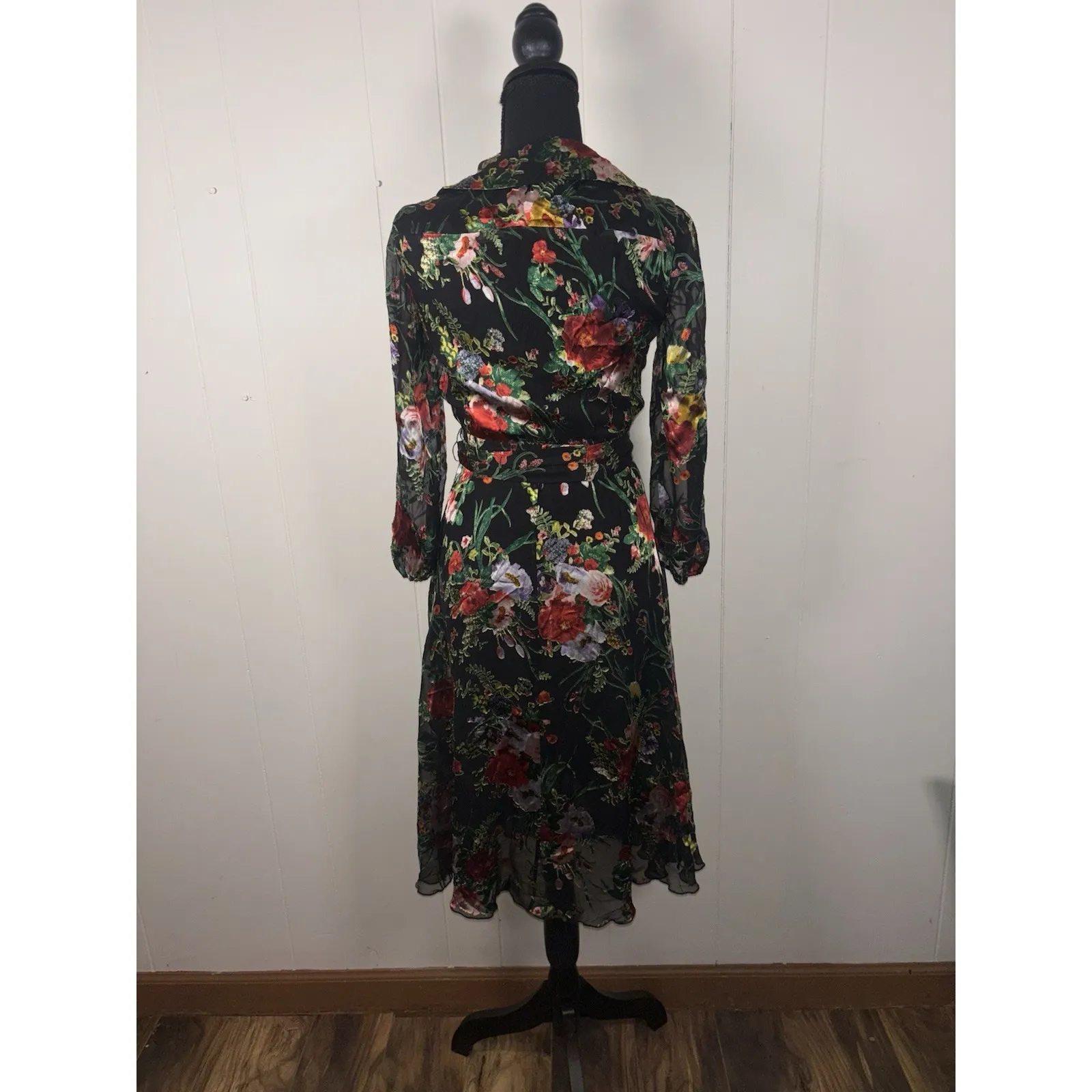 Alice + Olivia Abney Midi Silk Blend Dress Wrap Blooming Bouquet Floral Size 0 - Image 3