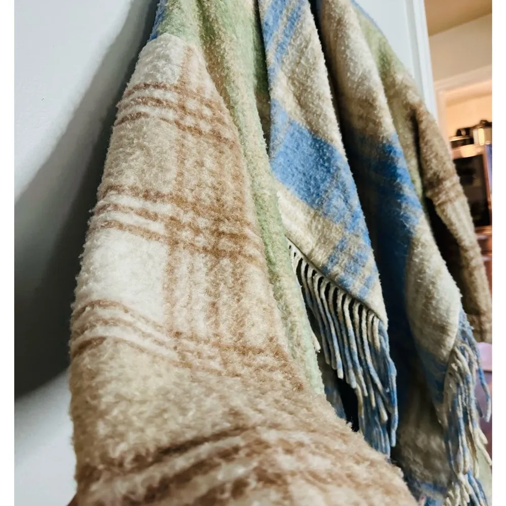 CINQ A SEPT Lita Fringe Plaid Green Off-White Wool Duster Coat Size Medium - Image 12