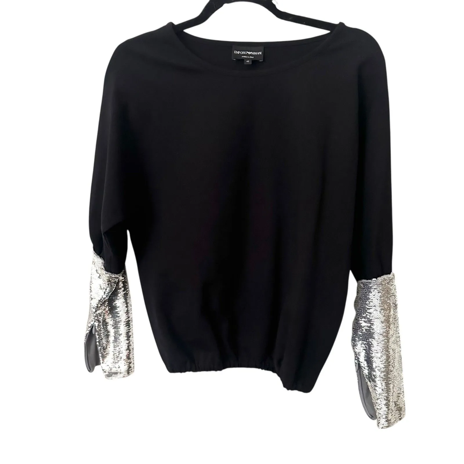 EMPORIO ARMANI‎ Sequin Sleeve Oversized Top Black Sz 42 - Image 2