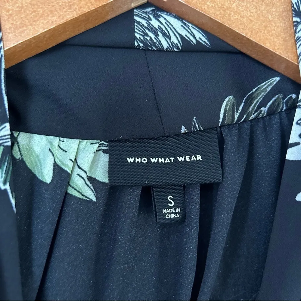 🦋 Who What Wear Black Green Tie Front Long Sleeve Blouse Small - Image 2