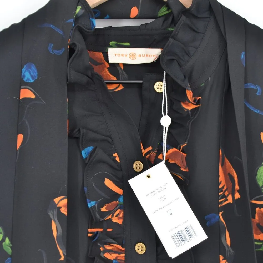 NEW Tory Burch Cora Long Sleeve Dress Asymmetric Hem Ceramic Bouquet Floral 8 - Image 5