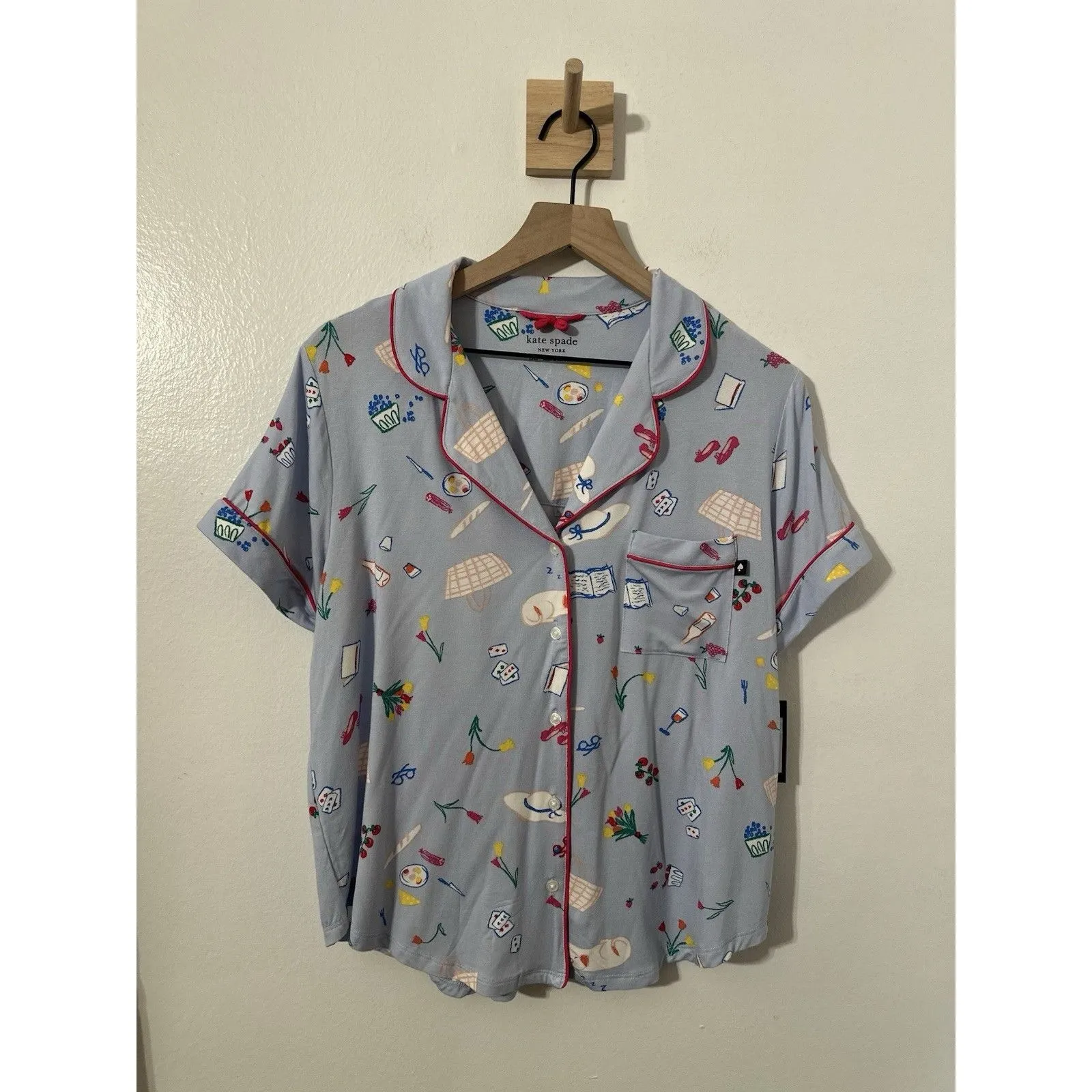 Kate Spade New York Blue Print Short Sleeve Pajama Set Lg Spring Cottagecore NWT - Image 2