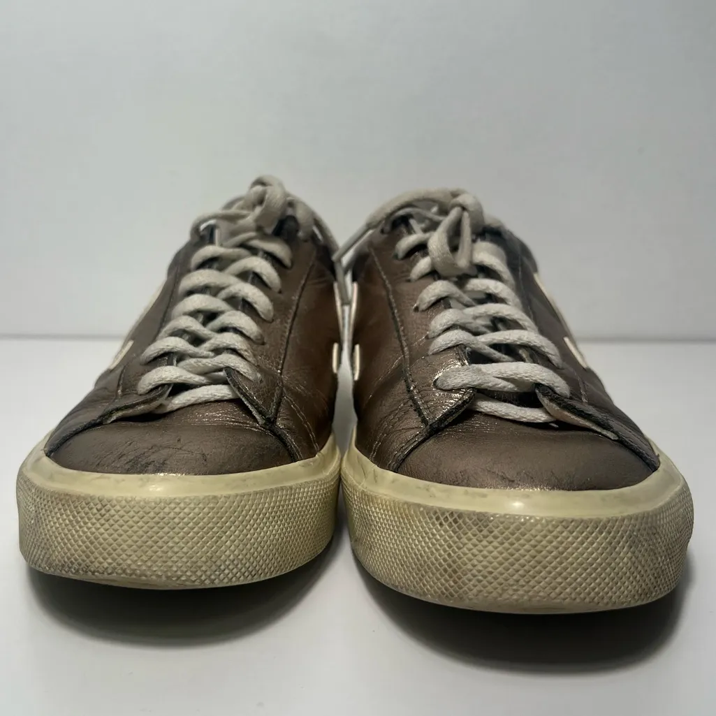 Veja Campo Bronze Metallic Crinkled Leather Low Top Sneakers - Image 7