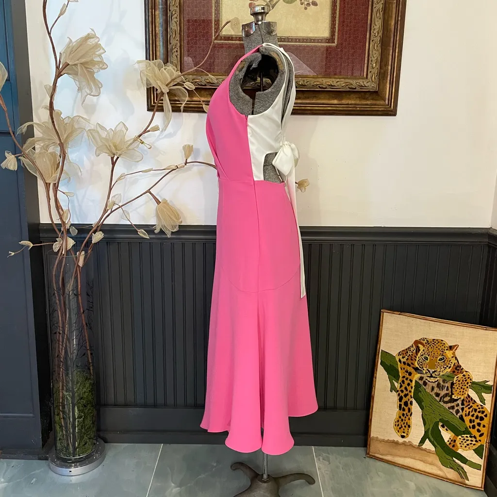 Reiss Cheyenne Pink Bow Back Cut-Out Midi Dress Cocktail Wedding Guest Sz 4 🧡🎀 - Image 9