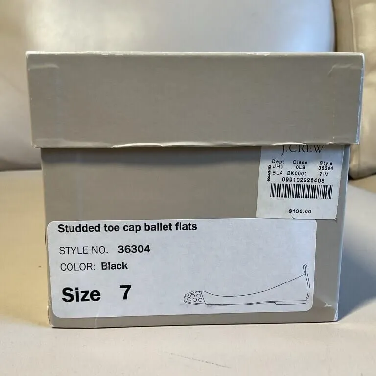 J.Crew Black Studded Toe Cap Ballet Flats Size 7 - Image 9