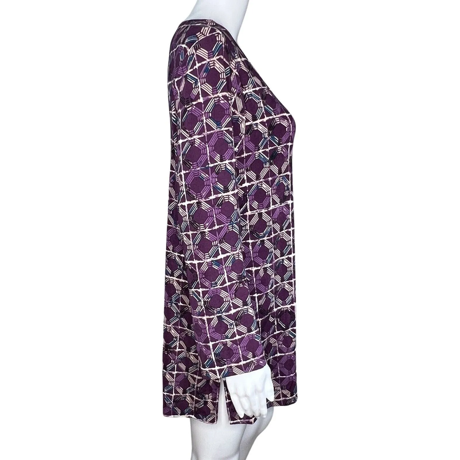 Chicos Shirt‎ Womens Medium 1 Purple Geometric Tunic Top Travelers Slinky Travel - Image 2