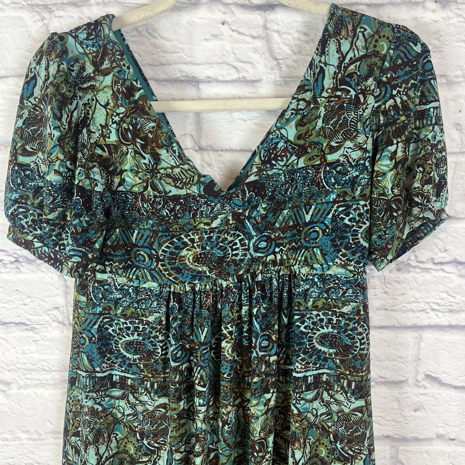 Eliza J New York Short Sleeve V Neck Boho Earthy Fairycore Summer Dress Size 6 - Image 8