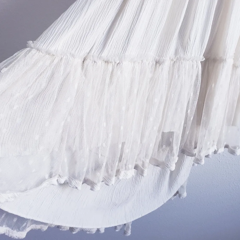 100 Degree Ivory White Lace Ruffle Mini Halter Dress - Image 5