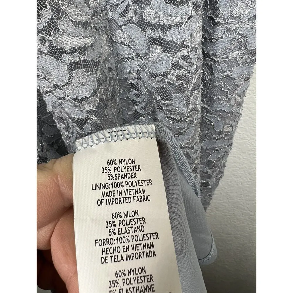 Marina Scalloped Glitter Lace Dress With Jacket Size 12 Silver Formal Wedding - Image 9