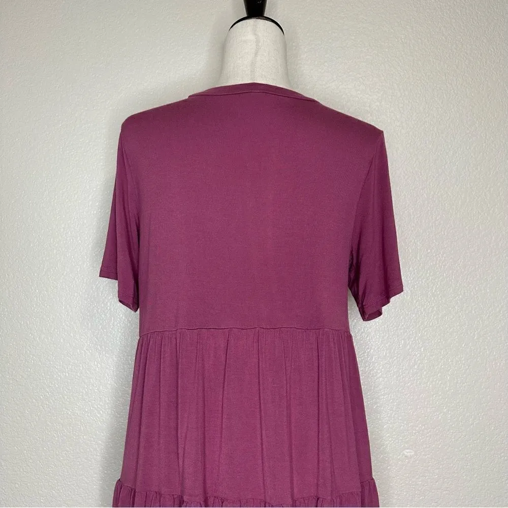 JuneFish Women’s Mauve Jersey Knit Short Sleeves Baby Doll Top Pink Size M - Image 10