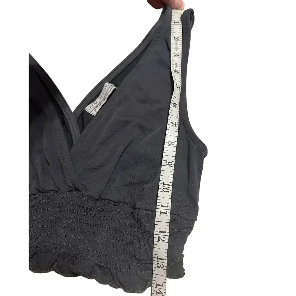 Urban Outfitters Ruched Cropped Tank Top Size XS Gray Bralette Feminine Deep V - Image 4