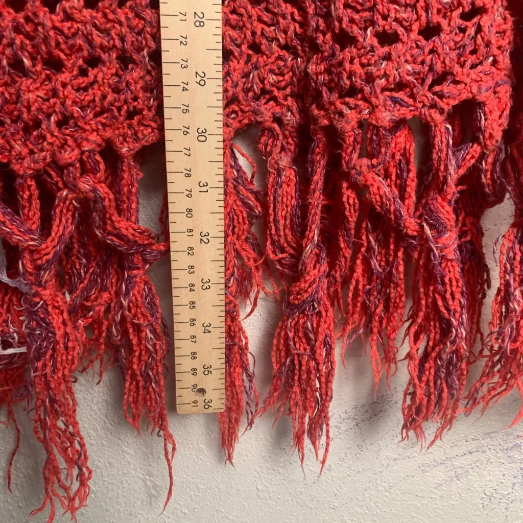 Free People Women Size Medium Santa‎ Rosa Red Hooded Fringe Hem Crochet Sweater - Image 7