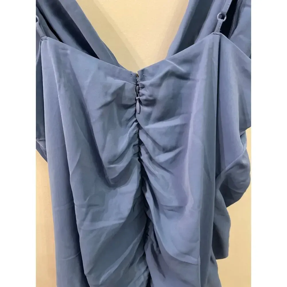 NWT Abercrombie & Fitch Asymmetrical Cowl Neck Cinched Midi Dress in Blue, L - Image 10