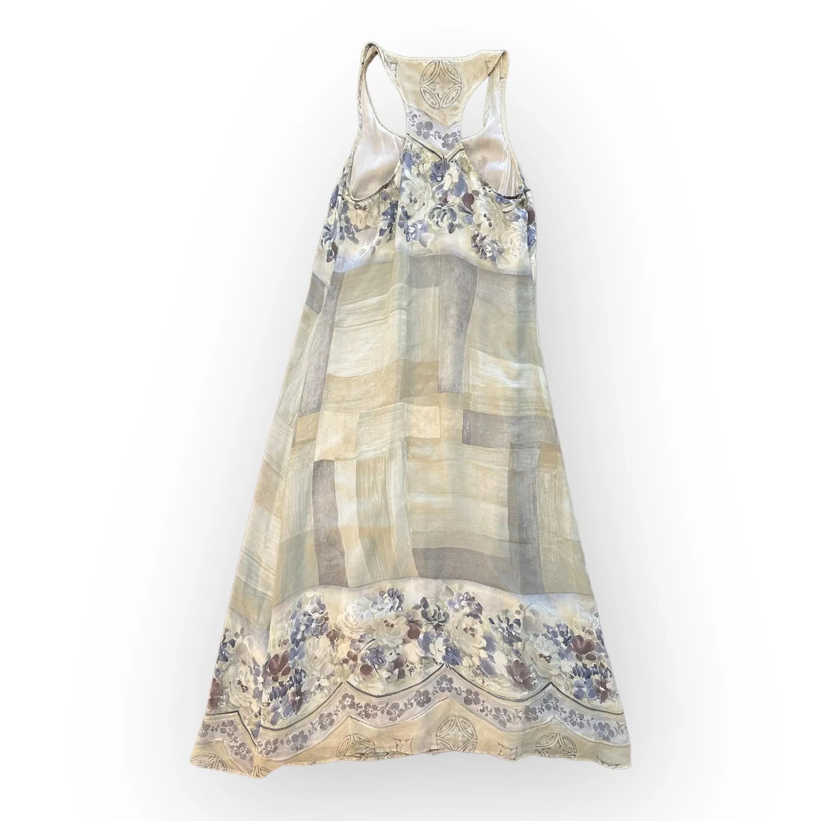 Bonnie Strauss‎ Vintage Chiffon lined Blue Green Floral Maxi Sundress Size 8 - Image 3