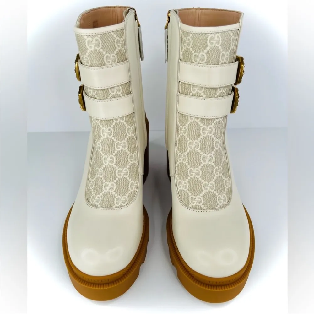 GUCCI Kensington GG Supreme Leather Crystal Buckle Platform Ankle Boots EU 40.5 - Image 10