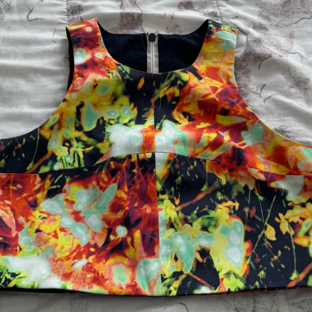 Anthropologie Black Halo Colorful Abstract Crop Top, size 2 zipper back lined - Image 8