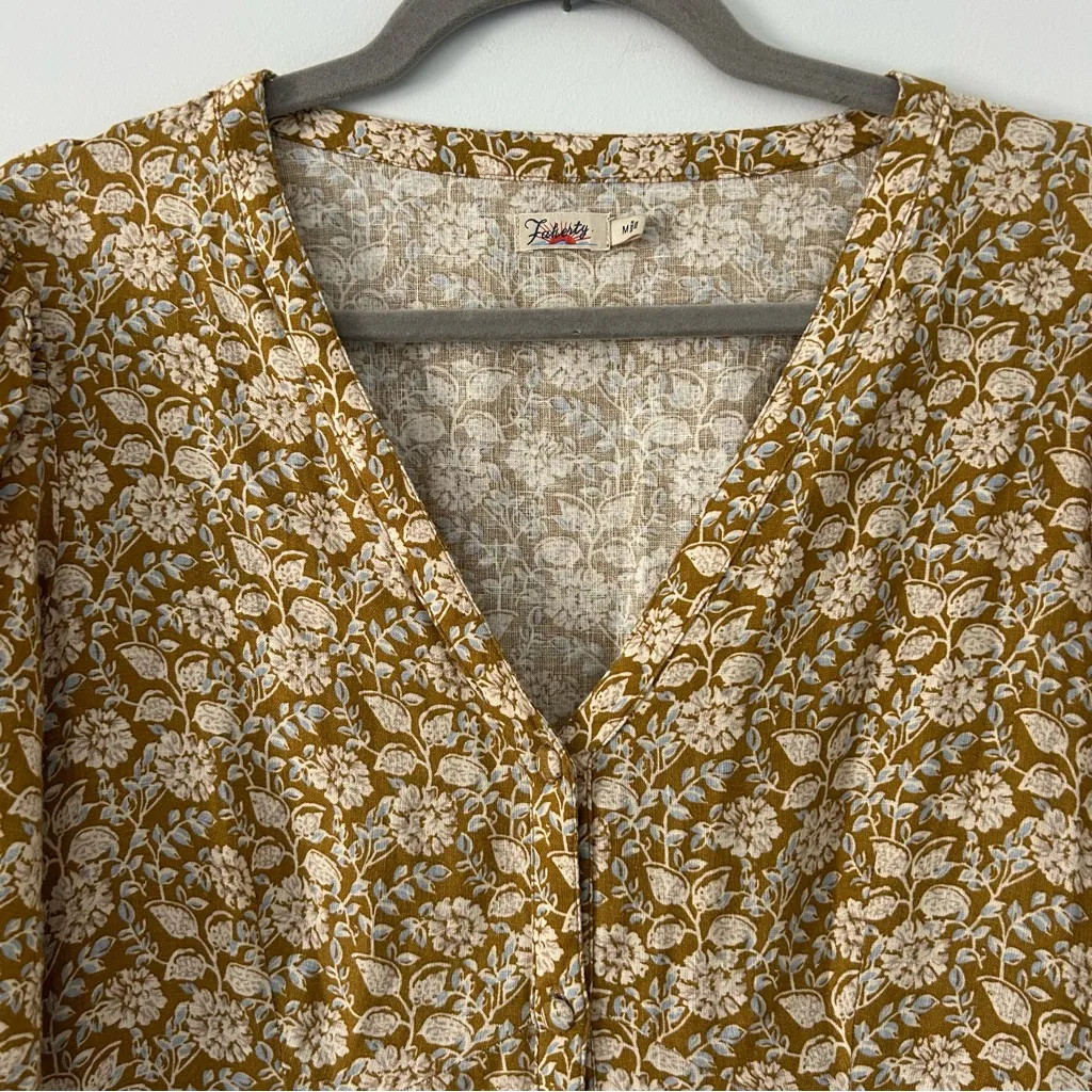 Faherty Havana Golden Theodora Floral Button Down Puffed Sleeves Maxi Dress M - Image 5