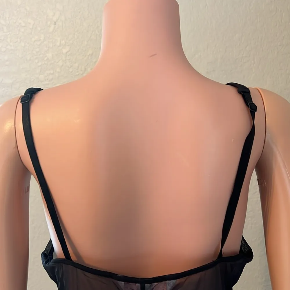 Victoria's Secret Sexy Jersey w Lace Babydoll Chemise Nightie Gown L BLACK #117 - Image 5