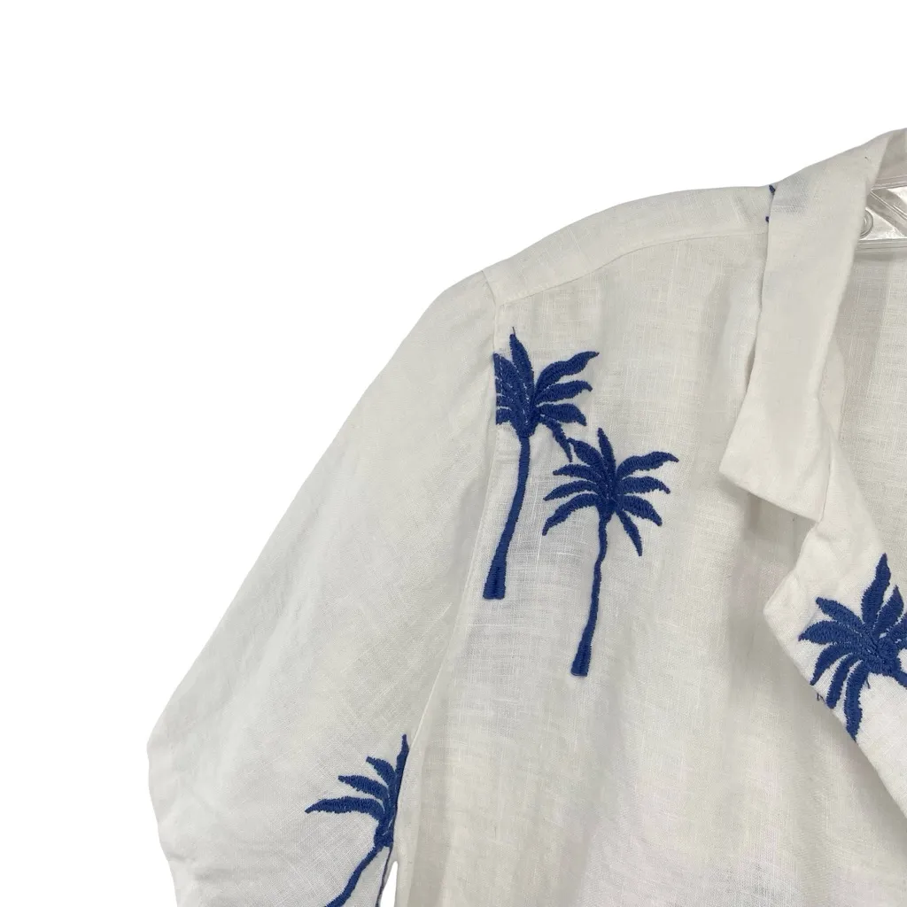 Calypso St. Barth Embroidered Palm Tree Linen Button Down Boxy Shirt - Image 2