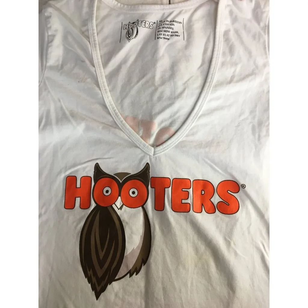 B43 Hooters Girl Worn Super Sexy Uniform VNeck Tee White Size XS - Image 2