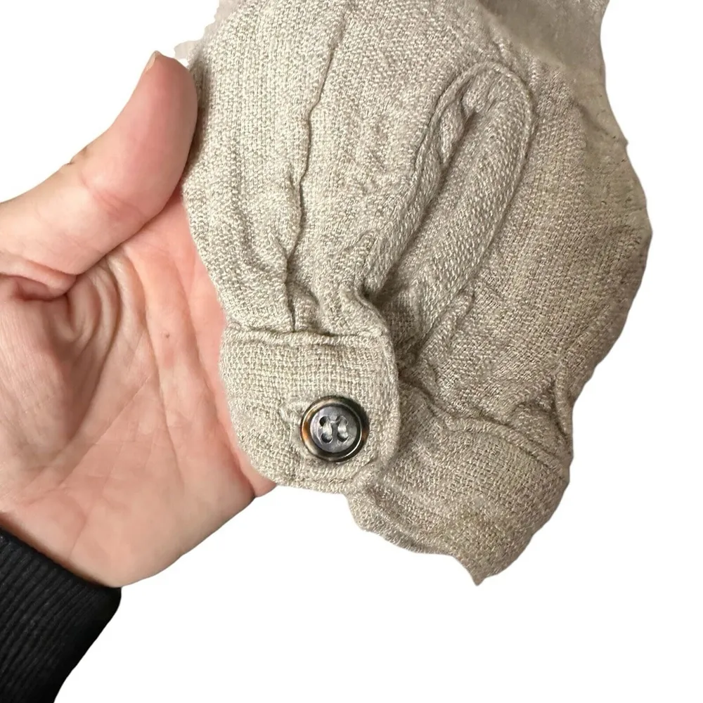 Linen Blend Top Pants Set Oatmeal Tweed Embroidered Long Sleeve Small - Image 5