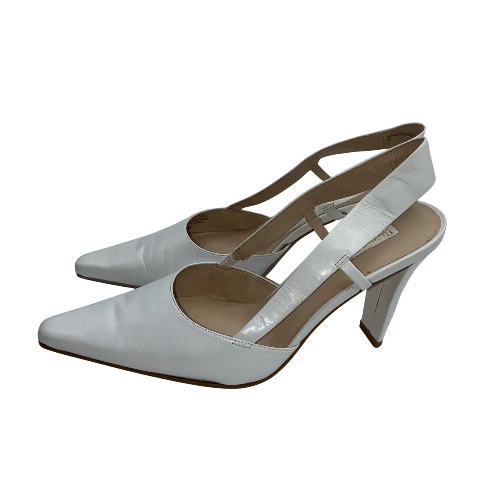 Enzo Angiolini White Leather Pointed Toe Slingback Heels New Womens 6M Retro Y2K - Image 2