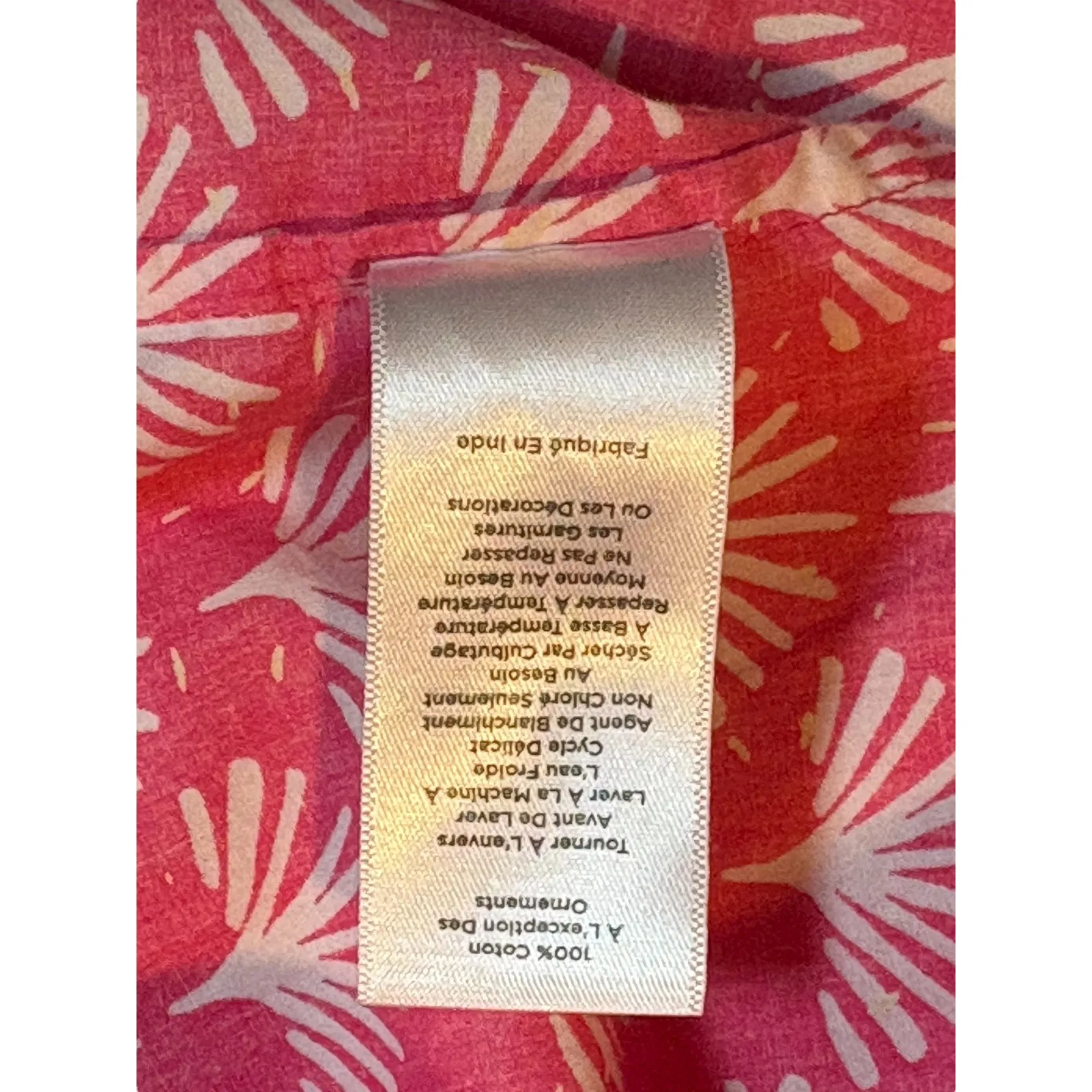 Talbots Pink White‎ Fan Print Tunic Top Lace Trim Split Side Women Size Large - Image 10