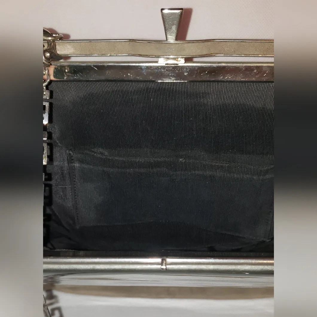 Vintage silver & gray chrome art deco purse with 36" long detachable chain - Image 11