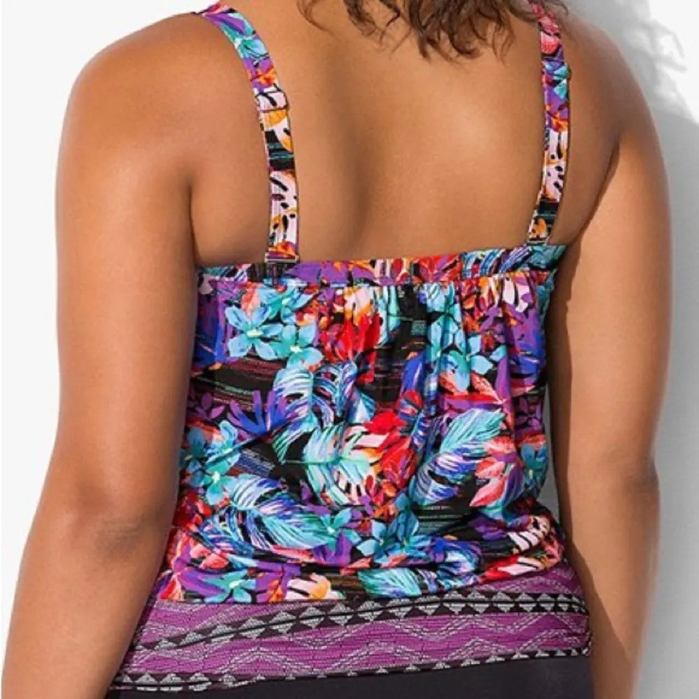 Swimsuits For All Tankini Top Floral Bandeau Swimsuit Swim Blousy 18 Blue - Image 2