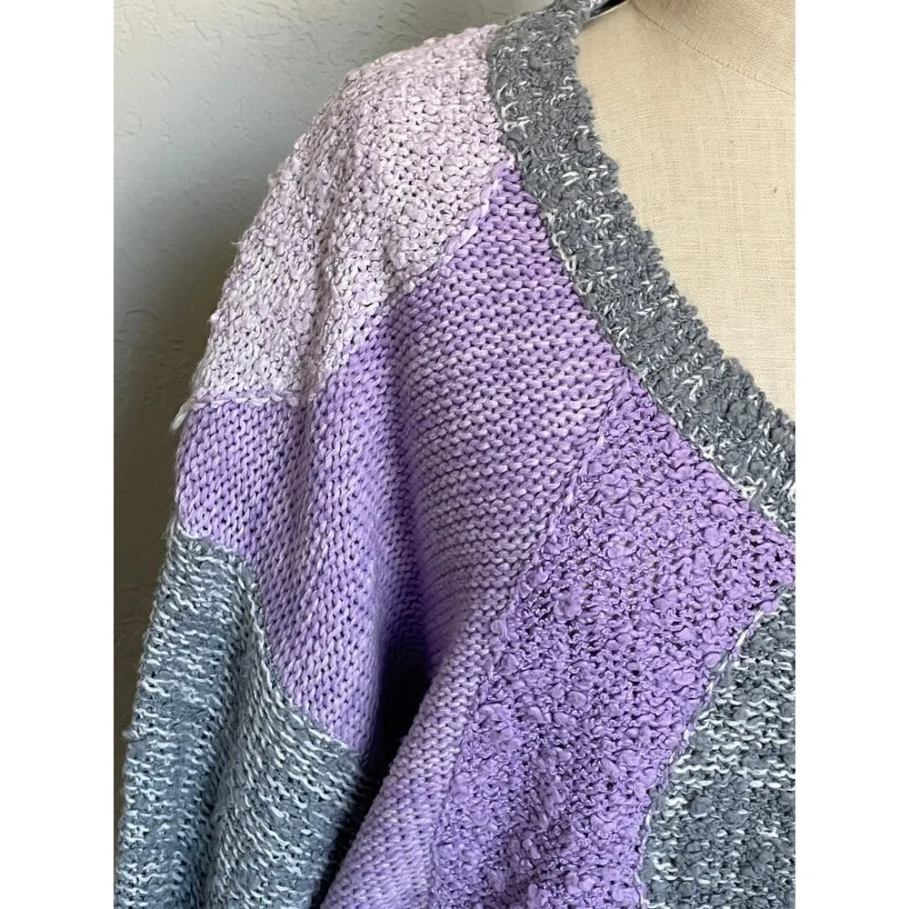 Vintage Sheridan Square Gray Purple Applique Flowers V Neck Sweater Size L - Image 6