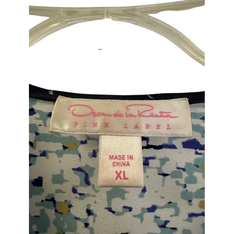 Vintage‎ Oscar de la Renta Pink Label Maxi Dress XL Polyester Long Sleeves Print - Image 3