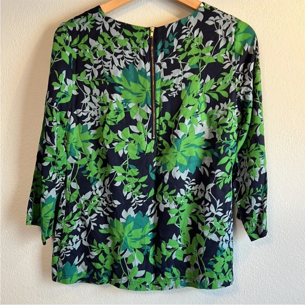 Boden Elisa top short sleeve silk blend back zips up blue green ivory, size 4 - Image 13