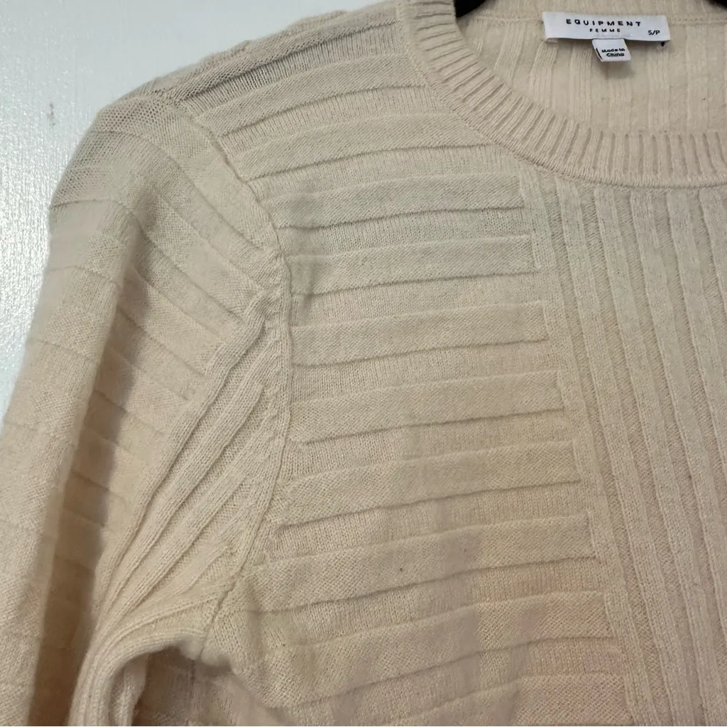 Equipment Emmaline Mixed Rib Wool Cashmere Sweater Cream Womens Small - Image 4