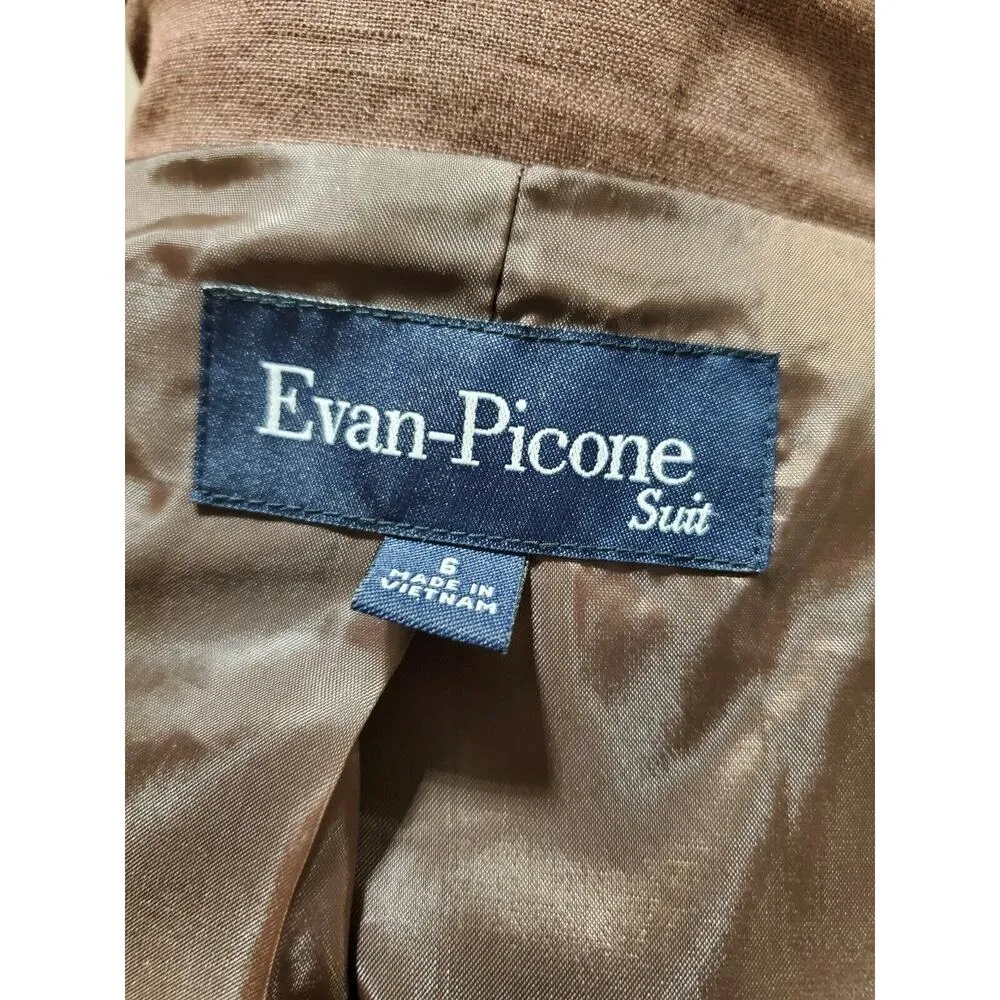 Evan Picone Women's Brown Linen& Rayon Long Sleeve Jacket & Skirt 2 Piece Suit 6 - Image 6