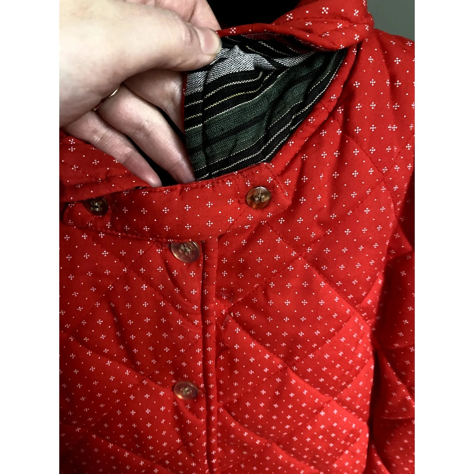 Vintage Sandro Paris Quilted Jacket Red Small Calico French Country Cottagecore - Image 4