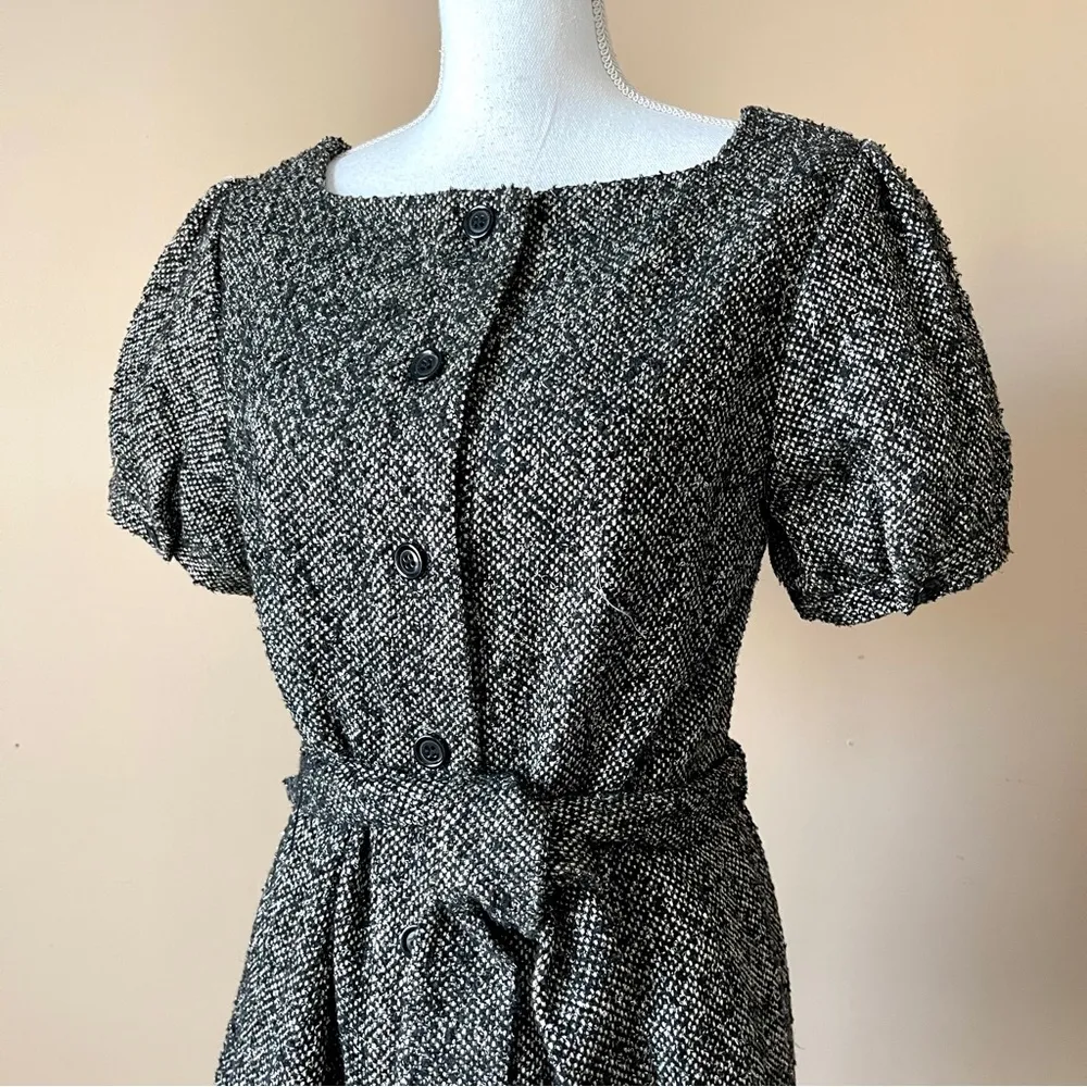 JENNIFER LOPEZ | Tweed Button Down Puff Sleeve Mini Dress Sz M - Image 3